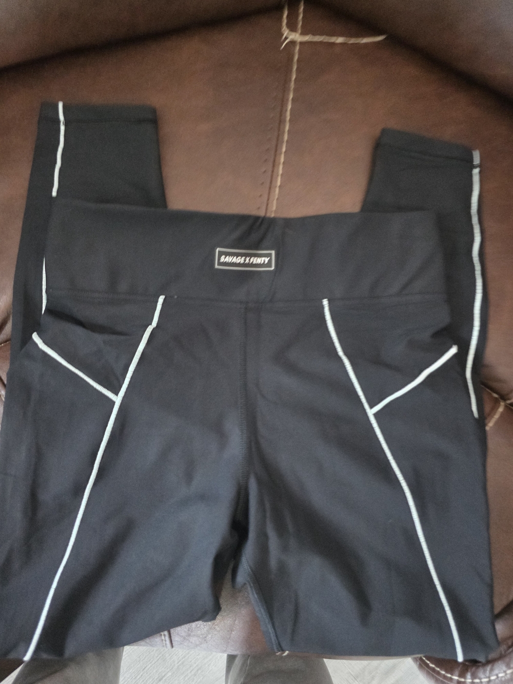 Savage X Fenty Black Leggings with White Contrast Piping